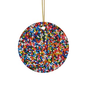 Colorful Candy Sprinkle Balls Christmas Ceramic Ornament, 4 Shapes