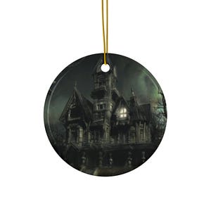 Scary Haunted House Halloween Christmas Ceramic Ornament, 4 Shapes