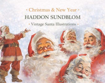Haddon Hubbard Sundblom-inspirerad julkonst | Vintage jultomtevägg | Nytt år 2026 | Helgdag