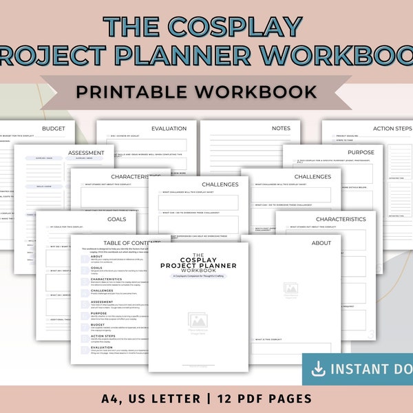 The Cosplay Project Planner Workbook | Digital Download, Printable workbook, Cosplay workbook, Cosplay planner, A4/US Letter size