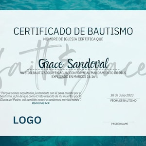 Certificados de Bautismo/Certificado de Bautismos (PLANTILLA CANVA)