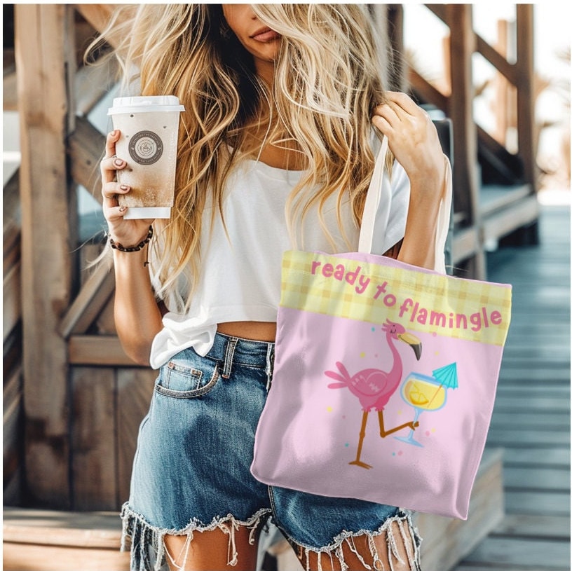 Vibrant Everyday Flamingo Tote Bag for Beach Farmers Market Books and More Etsy