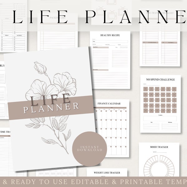 Life Planner | Printable Life Planner Binder| Canva Template | Life Organizer PDF | Fitness Planner