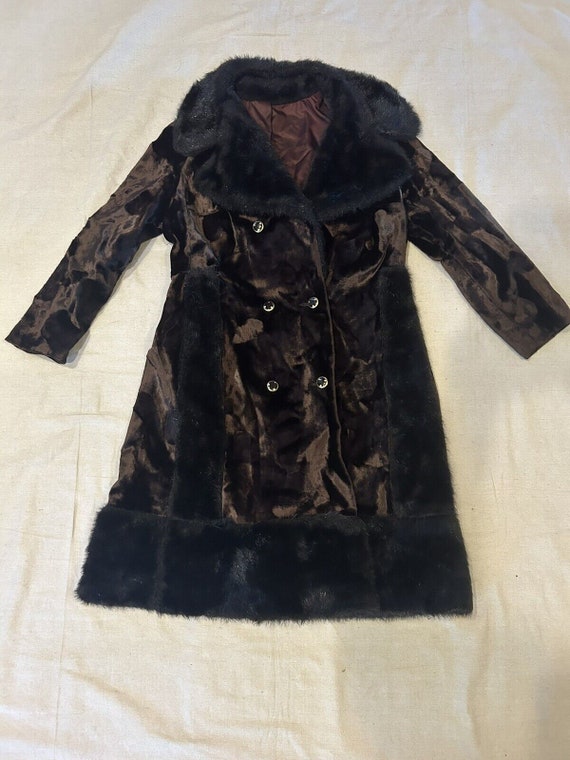 Vintage Crushed Velvet Fur Trimmed Coat Brown Wome