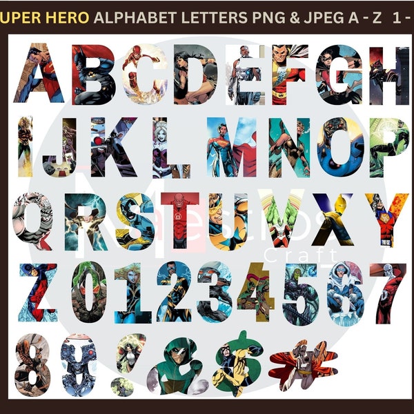 Superhero Alphabet PNG, Superhero Letter Font Clip Art, Superhero Letter PNG, Silhouette Files, Superhero Alphabet Cricut