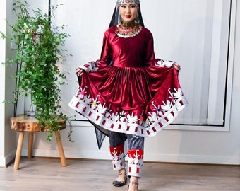 Afghaanse vrouwen korte jurk Afghaanse traditionele handgemaakte vrouwen Maxi Afghaanse jurk Afghaanse vrouwen Kuchi meisje bruiloft Henna Partyware jurk