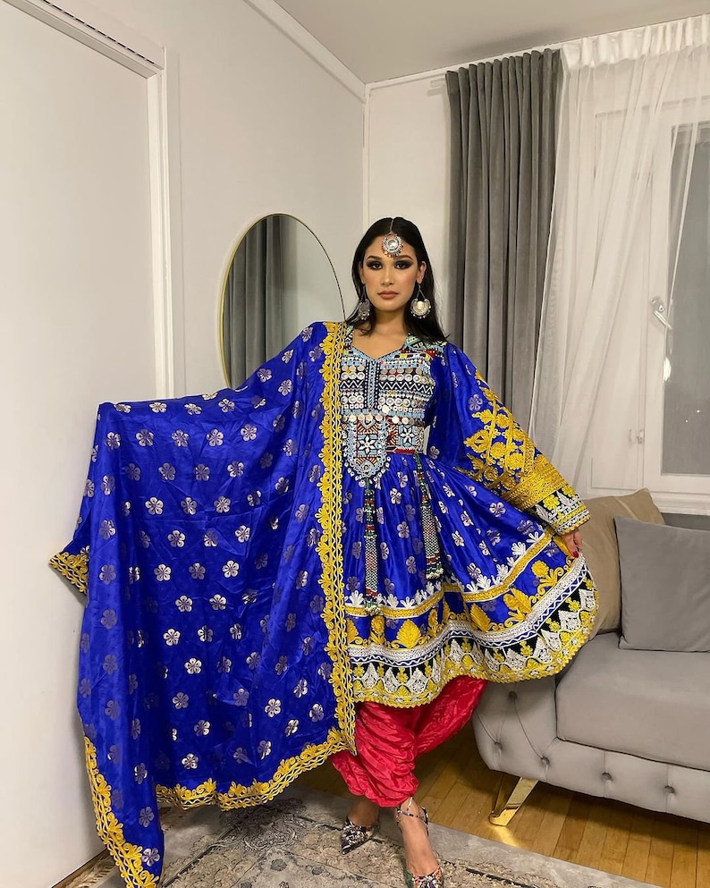 Afghan Women Dress Traditional Handmade Afghan Women kuchi Girl With Afghan Handmade Wedding Afghan Eid Style Embroidery Clothes Afghani image 3