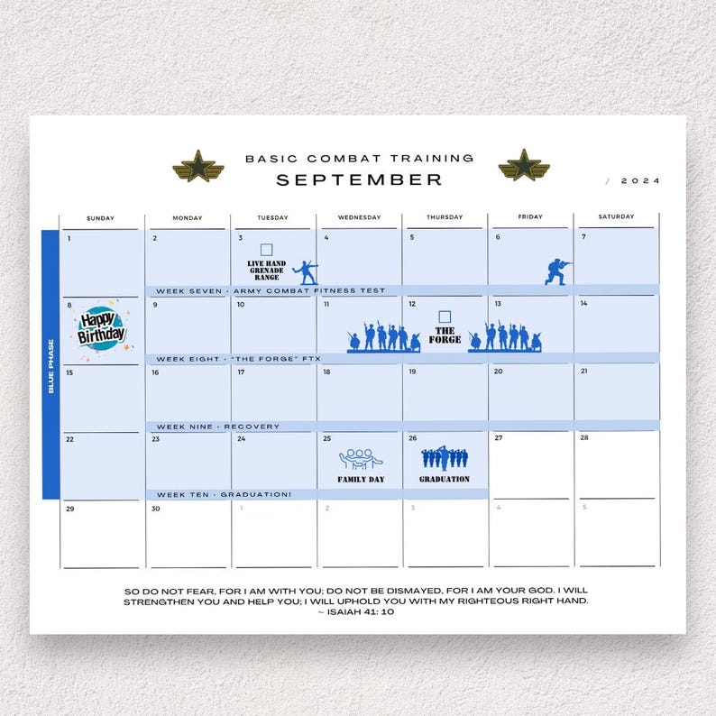 Army Basic Training Canva Calendar | Editable Schedule & Countdown ...