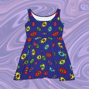 Psychedelic Trippy Skater Dress, trippy clothes, trippy t shirt, evil eye dress, flared skater dress, psychedelic clothes, psychedelic shirt