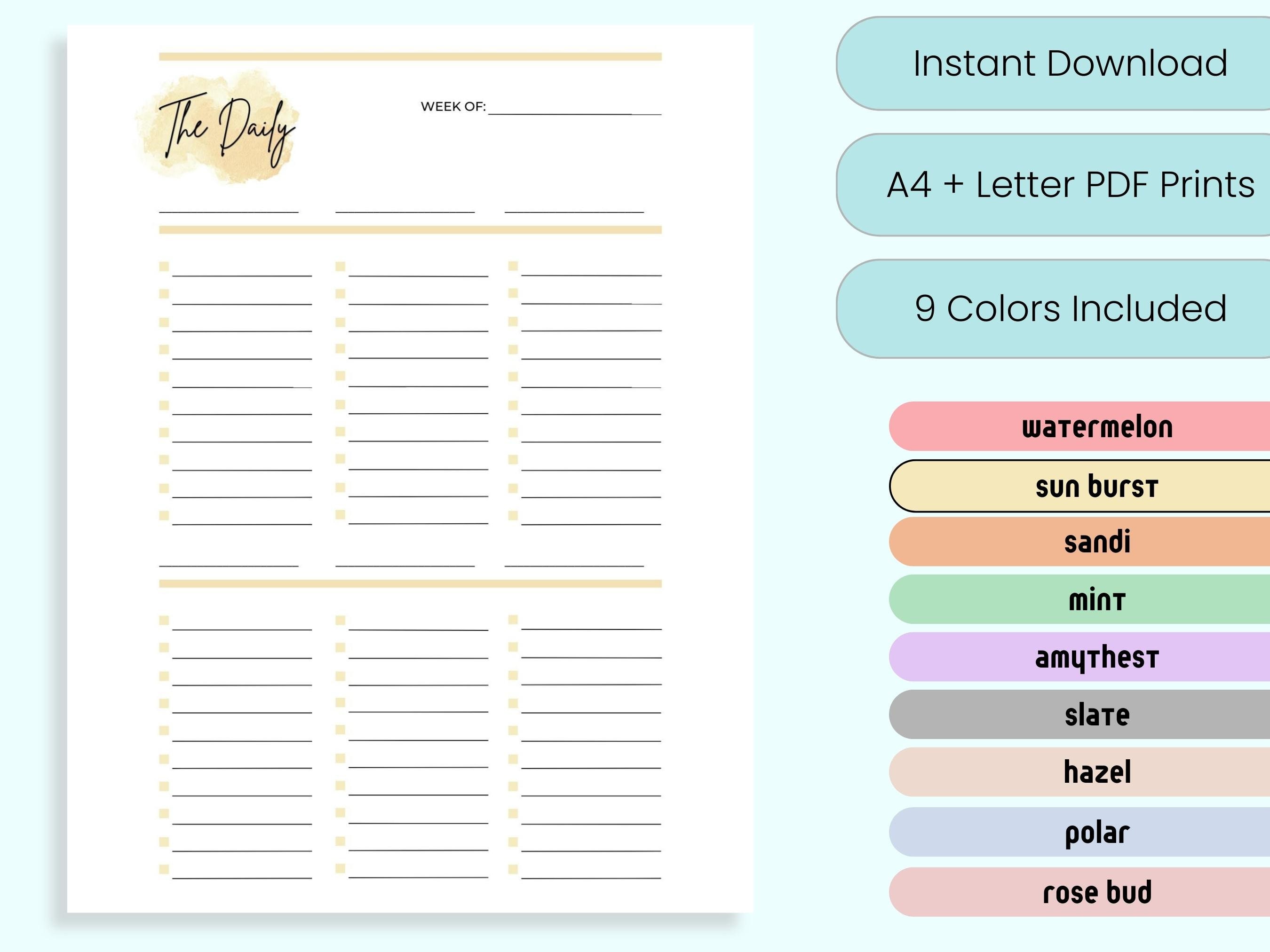 Daily Simple to Do List Printable PDF Planner Page Blank Template ...