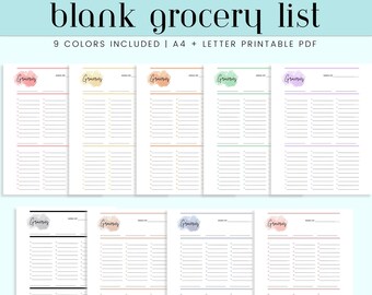 Blank Simple Grocery List | Printable PDF | Meal Planner | Template | Diet Schedule | Shopping Checklist | Food Organizer | Instant Download