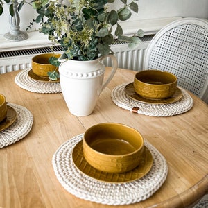 Set de table bohème rustique, set de table de cuisine campagnarde, set de table écologique, décoration de salle à manger, cadeau de pendaison de crémaillère, décoration de salle à manger, set de table rond