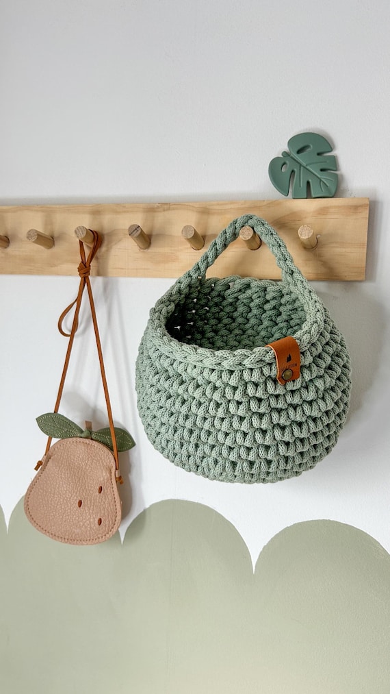 Wall Hanging Basket, Boho Nursery Organizer, Toy Storage for Soft