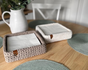 Boho Kitchen Napkin Holder, Modern Home Decor Organiser, Woven Farmhouse Serviette Basket, Unique Housewarming Easter Gift, Tabletop Tray