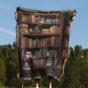 Dark Academia Woven Blanket, Book Lover, Gift For Her, Dark Academia Tapestry, Gift For Friend, College Gift, Home Decor, Bookshelf