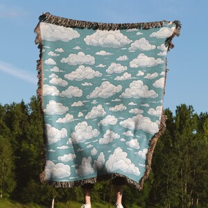 Blue Cloud Sky Woven Baby Blanket With Fringed Edges Etsy Canada