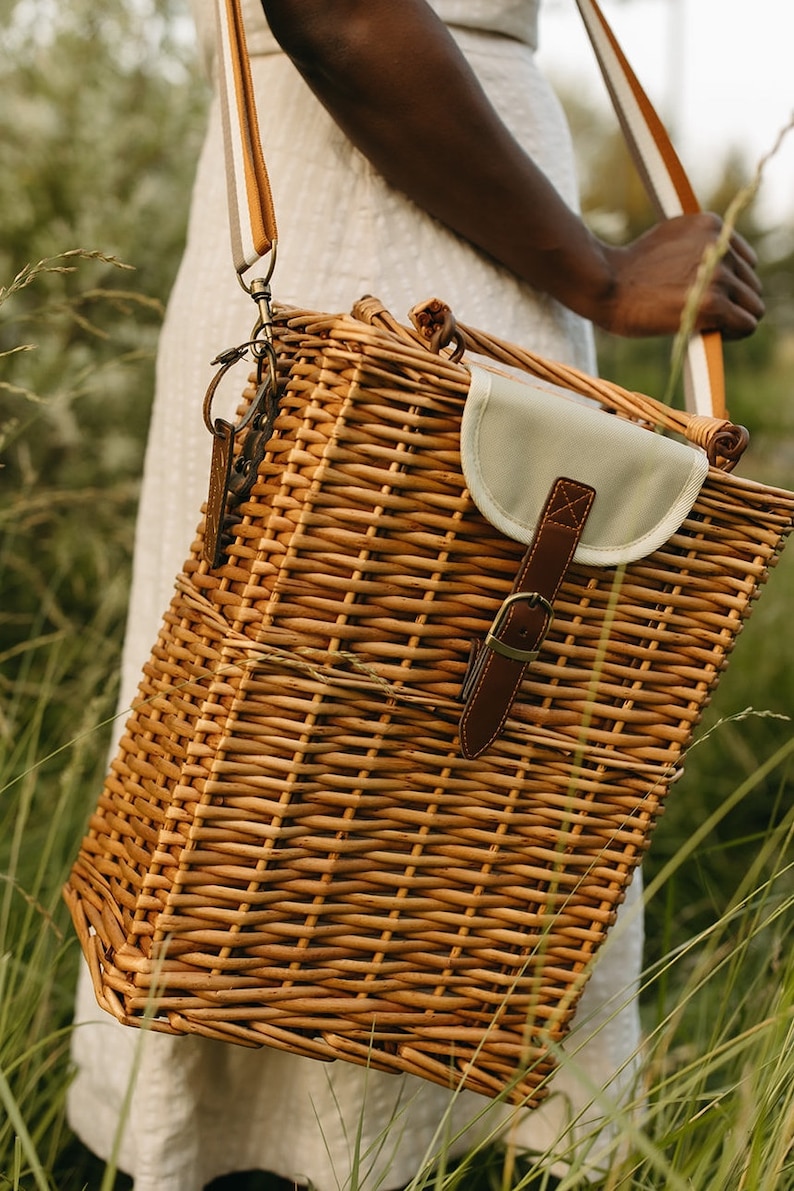 Insulated Wicker Picnic Basket with Shoulder Strap and Handles Large Picnic Basket for Picnic Essentials Beach Picnic BasketMarket Basket image 2