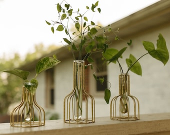 Gold Plant Propagation Station: Modern Vase Set of 3