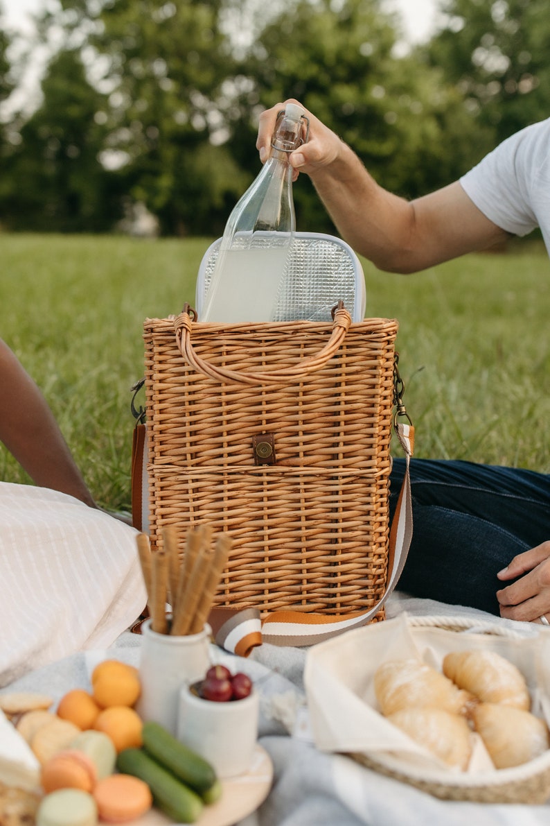 Insulated Wicker Picnic Basket with Shoulder Strap and Handles Large Picnic Basket for Picnic Essentials Beach Picnic BasketMarket Basket image 5