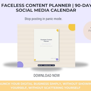 Faceless Content Planner – 90 Day Social Media Calendar for Digital Creators (Printable PDF, GoodNotes)