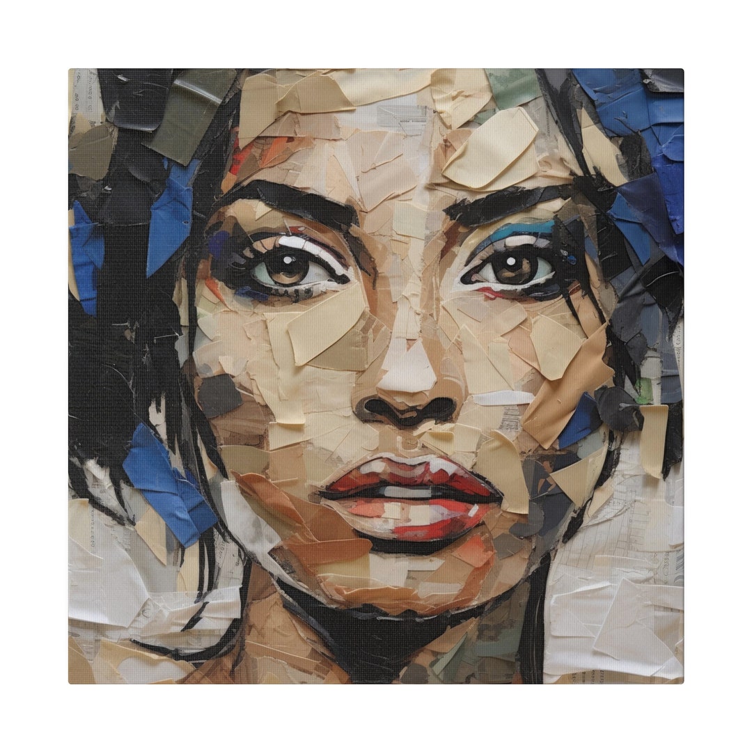 Torn Paper Collage Canvas Woman's Face Art Ethical Etsy