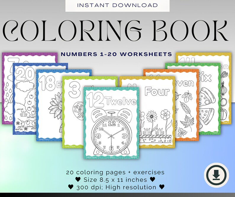 Coloring Pages for Kids Number Coloring Pages 1-20 Coloring - Etsy
