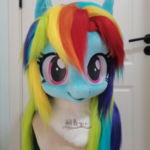 Fursuit Kig Head Rainbow Pony Set with White Scarf Furry Head Cosplay Premade Handmade Halloween Carnival Costume