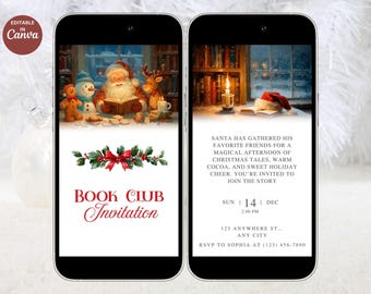 Animated Christmas Book Club Invitation, Storytime Santa (MP4, Canva)