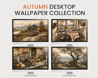 Autumn Desktop Wallpaper Bundle, Cozy Autumn Screensaver, 4K Computer Backgrounds for MacBook and iPad