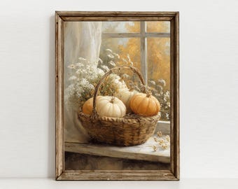 Art mural automne panier citrouilles, impression neutre récolte de la ferme (téléchargement numérique)