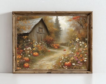 Art mural vintage de grange pour Thanksgiving, décoration d'automne de ferme rustique (téléchargement numérique)