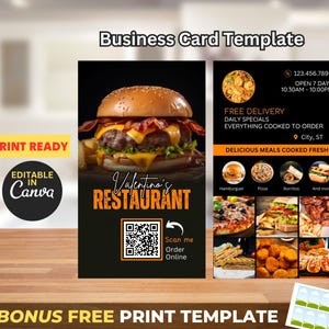 Modello di biglietto da visita per ristoranti, biglietto da visita per ristoranti con codice QR, modello di biglietto da visita modificabile, biglietto da visita per ristoranti, food blogger