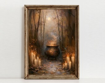 Textured Witch Cauldron Art, Forest Altar Print, Witch Ritual Digital Download