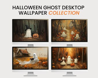 Halloween Ghost Wallpaper Bundle, Cottagecore Fall Desktop Backgrounds (Digital Download)