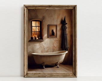 Witch Bathroom Painting, Witchcore Wall Art, Gothic Cottage Decor (Digital Download)