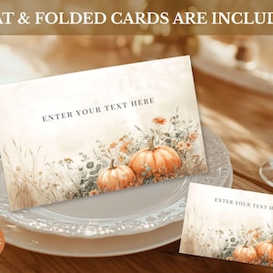 Thanksgiving Place Card Template, Editable Table Name Card Printable, Fall Autumn Custom Place Card, Boho Friendsgiving Place Cards