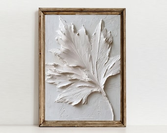 Art botanique feuille texturé, impression effet plâtre, décoration Japandi bio (téléchargement numérique)