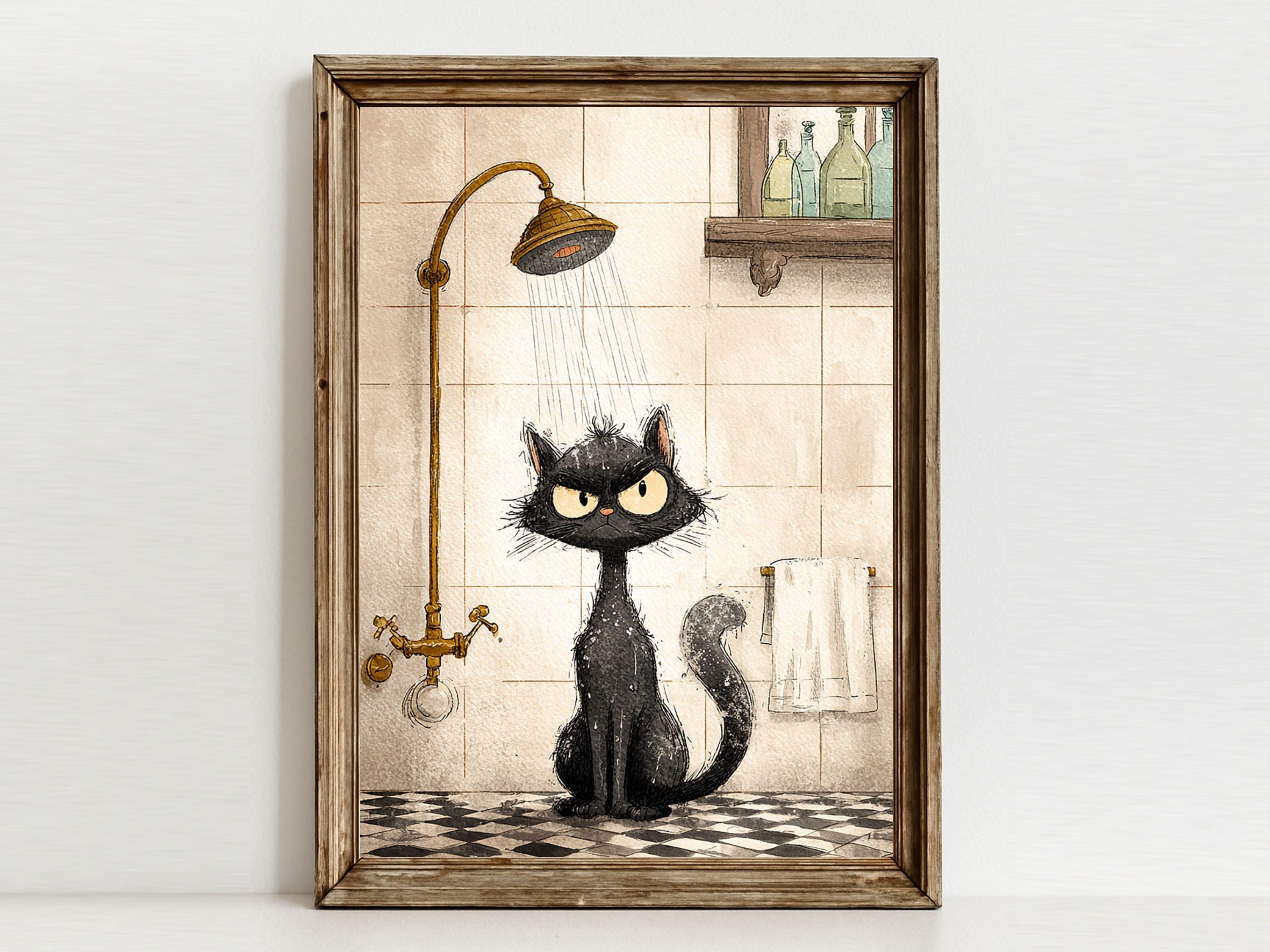 Funny Black Cat Bathroom Wall Art Print, Toilet Poster Printable ...