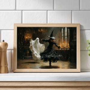 Spökhäxa som dansar, målning, vintage Halloween-väggkonst, Dark Academia-tryck (digital nedladdning) bild 5