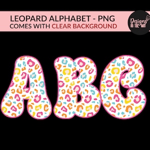 Pacote de letras do alfabeto com estampa de leopardo retrô PNG, estampa de leopardo estampa animal PNG, doodle do alfabeto, conjuntos alfa de sublimação PNG