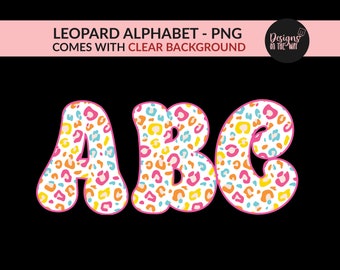 Retro Leopard Print Alphabet PNG Bundle, Sublimation Alpha Set (Digital Download)