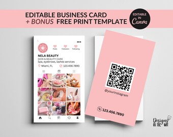 Plantilla de tarjeta de presentación rosa para Instagram con código QR (descarga digital)