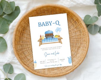 Baby-Q Party-Einladung - Junge Backyard BBQ, Minimalistische Canva-Vorlage (Digitaler Download)