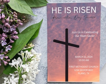 He is Risen Invitation|Resurrection Sunday Invite|Easter Invitation Printable|Easter Sunday Service| Editable Easter Invite Template