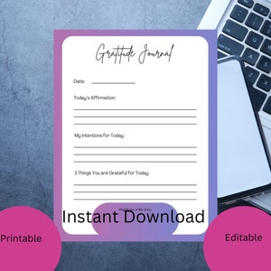 Journal Prompts|Daily Reflection| Gratitude Journal Printable|Everyday Journal Tracker|Daily Mindfulness|Digital Planner|Stress Relief