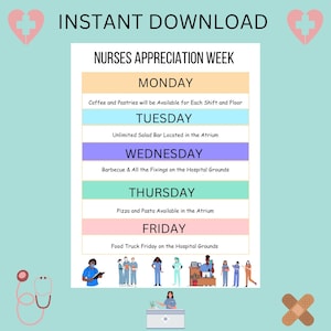 Editable Nurse Appreciation Week Flyer|Nurse Week Schedule Flyer|Printable Nurse Appreciation Itinerary|Event Schedule Template Poster