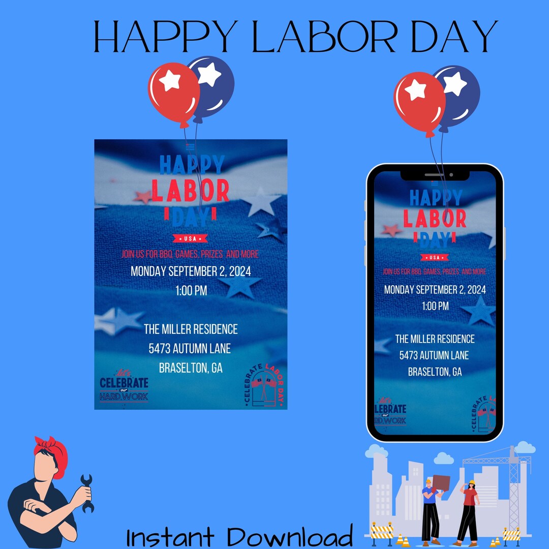 Editable Labor Day Invitation Template|summer BBQ Printable|labor Day ...