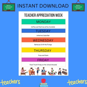 Editable Teacher Appreciation Schedule Poster|Teacher Appreciation Itinerary of Events|Teacher Appreciation Week Template|Teacher Printable