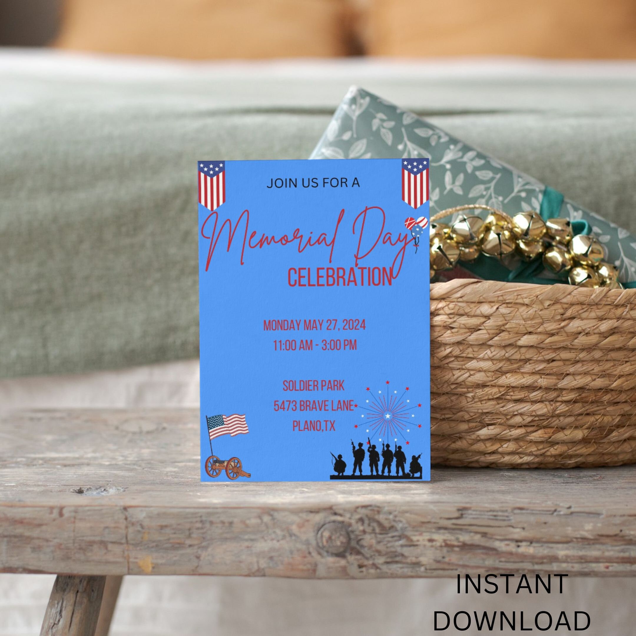 Memorial Day BBQ Invitation Template: Red, White, and Blue (printable ...