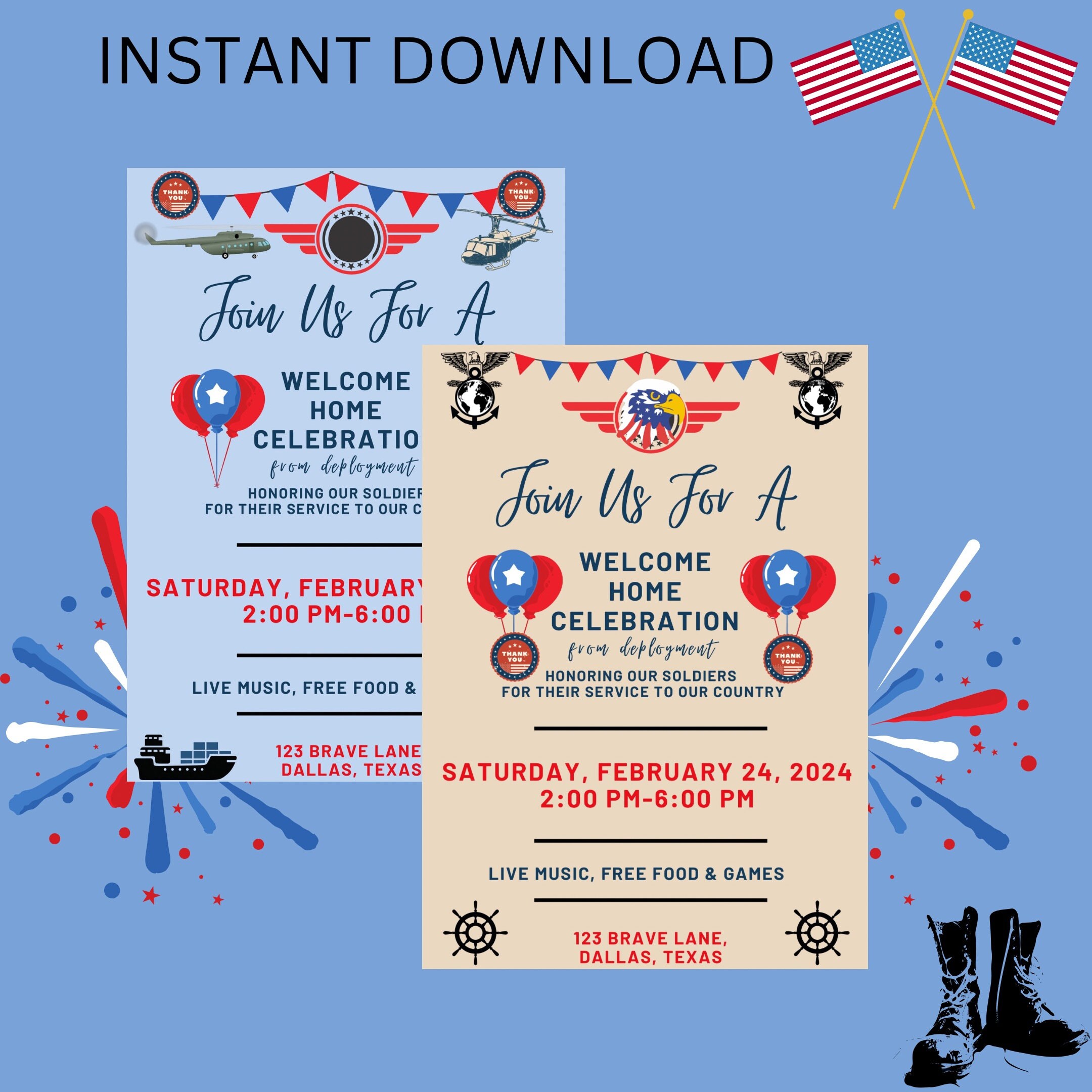 Modello modificabile di benvenuto per invito alla distribuzione a casa Invito per ritorno a casa militare Benvenuto dell'eroe Download immediato stampabile